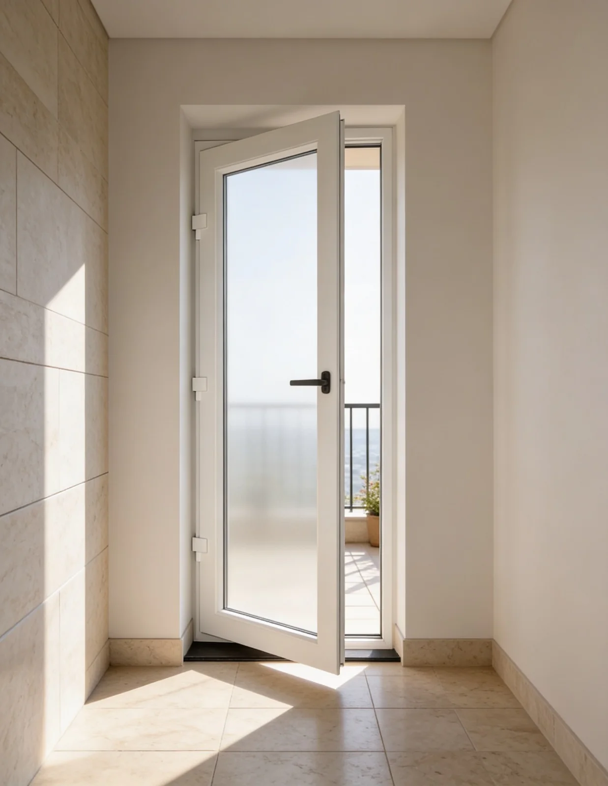uPVC glass door opening to a residential balcony